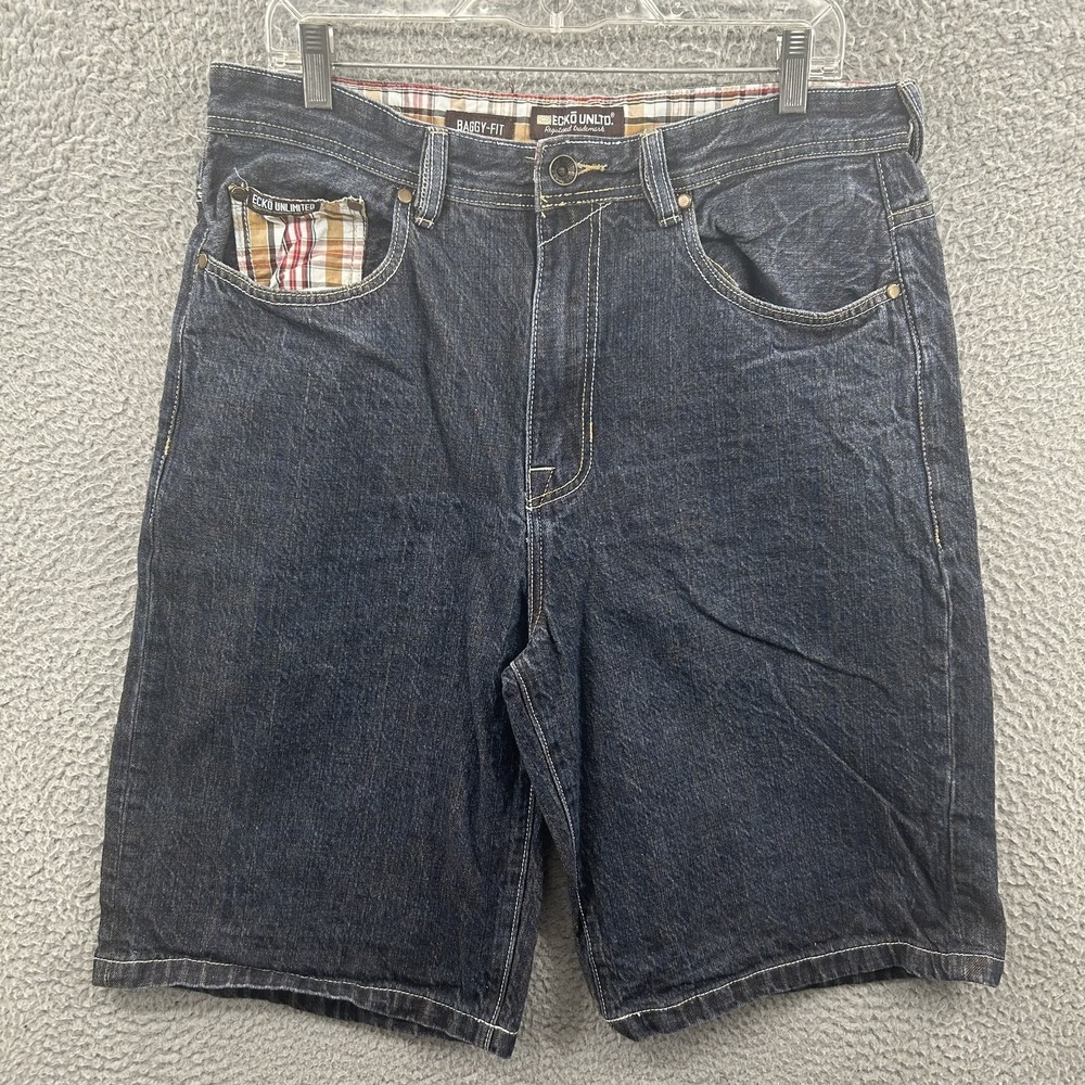 Ecko Unltd Baggy Fit Denim Shorts Mens 34 Blue‎ Jean Loose Skate Streetwear Y2k